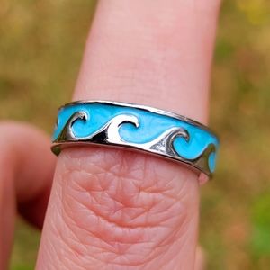 Rippling Blue Waves Silver Ring Size 7